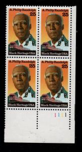 ALLY'S STAMPS US Plate Block Scott #2402 25c Asa Phillip Randolph [4] MNH [STK]