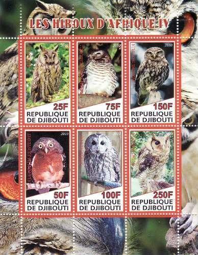 Djibouti - Owls - 6 Stamp  Sheet  - SV0794