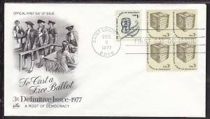 US Ballot Box 1977 Artcraft U/A FDC BIN