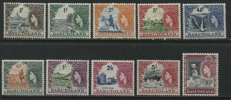 Basutoland  QEII 1954 1/2d to 10/ Note missing the 1/3d mint o.g. hinged