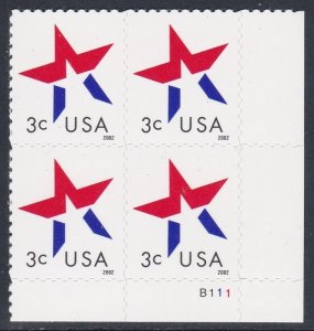 3614 Star Plate Block MNH