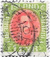 Iceland #176  1e   yellow green & red (U) CV $1.75 