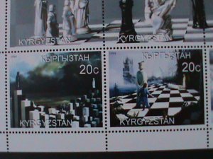 ​KYRGYZSTAN 1999 WORLD FAMOUS CLASSIC CHESS & CHESS BOARD-MNH-SHEET VF RARE