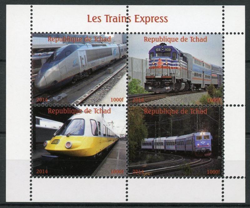 Chad 2014 MNH Express High Speed Trains 4v M/S Railways Rail Stamps 