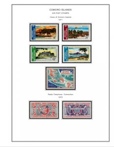 COLOR PRINTED COMOROS 1892-1975 STAMP ALBUM PAGES (25 illustrated pages)