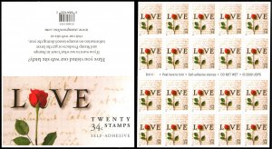 US Sc 3497a VF/MNH Complete Bklt - 2001 - Twenty 34¢ Love Stamps ($6.80 Face)