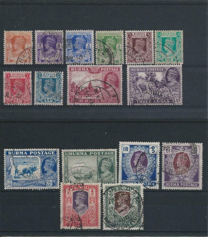 BURMA 1938-40 SET OF SIXTEEN G/FU SG 18/33 CAT £180