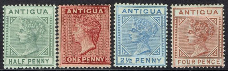 ANTIGUA 1882 QV 1/2D 1D 21/2D AND 4D WMK CROWN CA PERF 14