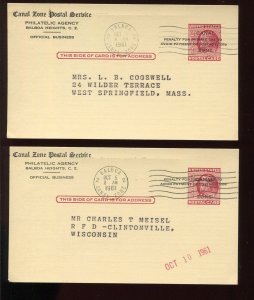 Canal Zone UX11 UPSS S19p & S19pa Matched Pair of Used O.B. Postal Cards LV4634