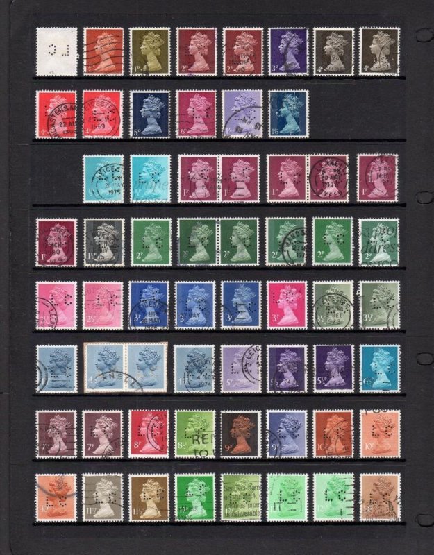 COLLECTION OF QE2 PERFINS ON DOUBLE-SIDED PAGE (PRE-DECIMAL & DECIMAL) 