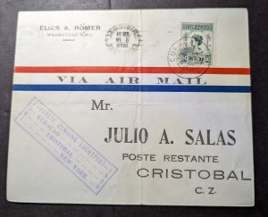 1929 Curacao Airmail Cover Willemstad NWI to Cristobal CZ Canal Zone