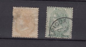 Malta QV 1860 1/2d Buff 1/d Green Crown VFU BP9458