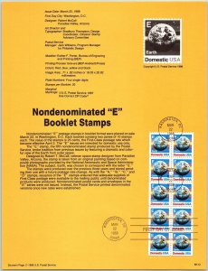 USPS SOUVENIR PAGE NONDENOMINATED E BOOKLET STAMPS 1988