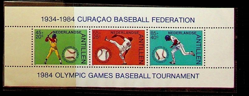 NETHERLANDS ANTILLES Sc B219A NH SOUVENIR SHEET OF 1984 - BASEBALL - (AJ24)