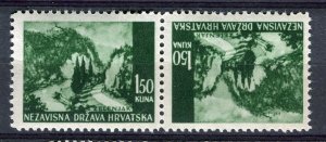 CROATIA; 1940s early WWII pictorial issue Mint MNH TETE-BECHE PAIR, 1.50k