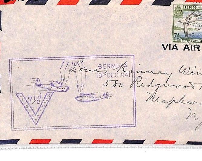 BERMUDA FIRST DAY COVER FDC Air Mail 7½d VICTORY *V* CACHET FDC 1941 BN172