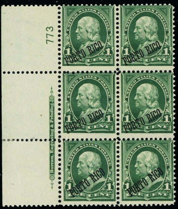 Puerto Rico 210, Mint NH RARE Plate Block of Six Cat $300.00 - Stuart Katz