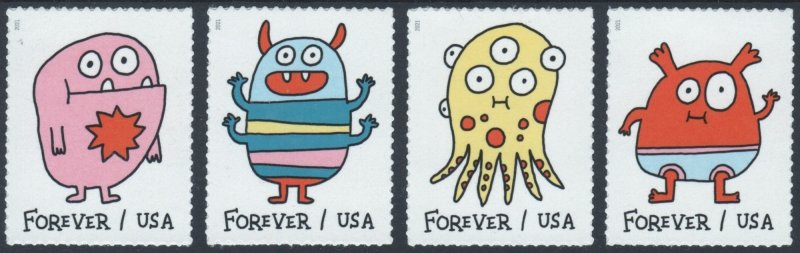 USA Sc. 5636-9 (58c) Message Monsters 2021 singles MNH