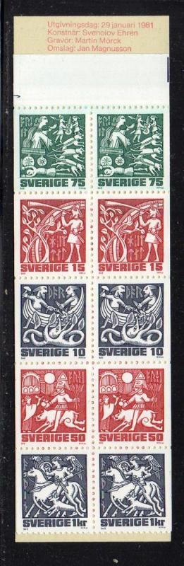 Sweden Sc 1350a 1981 Norse Mythology stamp bklt pane mint NH