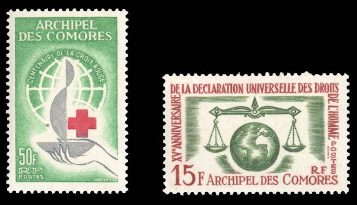 Comoro Islands #55-56 Cat$15, 1963 Red Cross and Human Rights, lightly hinged