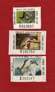 1981, 1982 & 1983 Michigan trout & salmon stamps