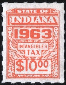 SRS IN D271 $10.00 Indiana Intangible Tax Revenue Stamp (1963) MNH