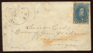 Confederate States 4 Used Tied by Black ATHENS GA CCL on Cover BZ1418