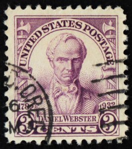 U.S. Used Stamp Scott #725 3c Webster. Superb. Face-Free CDS Cancel. A Gem!