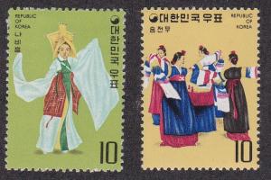 South Korea # 934-935, Mask Dances, Hinged, 1/3 Cat.
