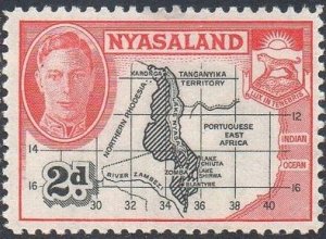Nyasaland 1945 2d Map & Coat of Arms MH