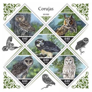 Guinea-Bissau - 2018 Owls 5 Stamp Sheet - GB18705a_foil