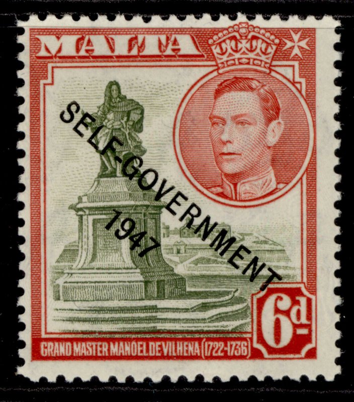 MALTA GVI SG242, 6d olive-green & scarlet, M MINT. 