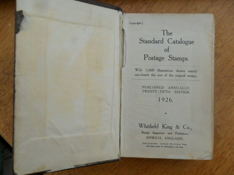 1926 Whitfield King Standard Catalogue of Postage Stamps 25th Edition