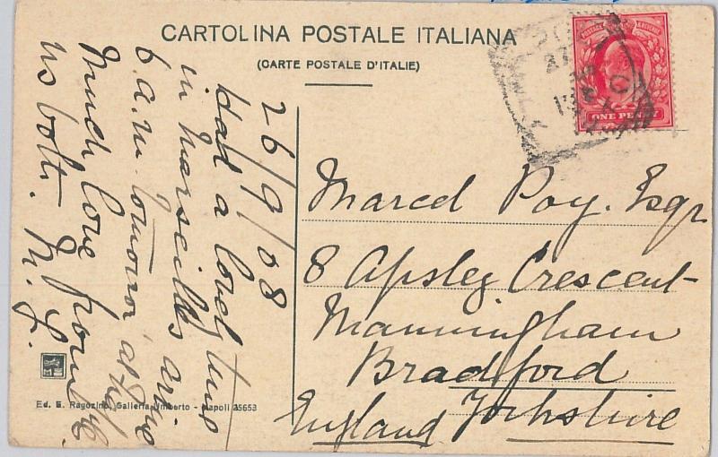 52279 -  GB -  POSTAL HISTORY: EDWARD 1p used on POSTCARD from ITALTY! 1908