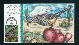 COLLINS CACHET COVER - SCOTT #3293a - SONORAN DESERT- CACTUS WREN - 4/6/99