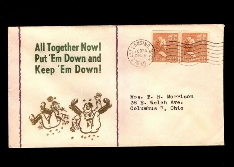 WWII Patriotic Hitler Hirohito DOWN ONLY 60 MADE! East Lansing MI 1945 Cover 1c