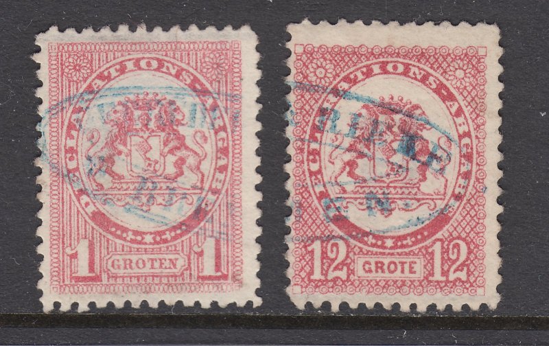 Germany, Bremen, 1868 1gr & 12gr Documentary Fee Revenues, used, sound, F-VF