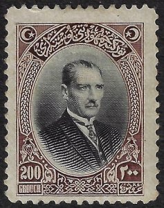 TURKEY 1926 MUSTAFA KAMAL PASHA 200pi KEY VALUE OF SET Sc 647 HINGED