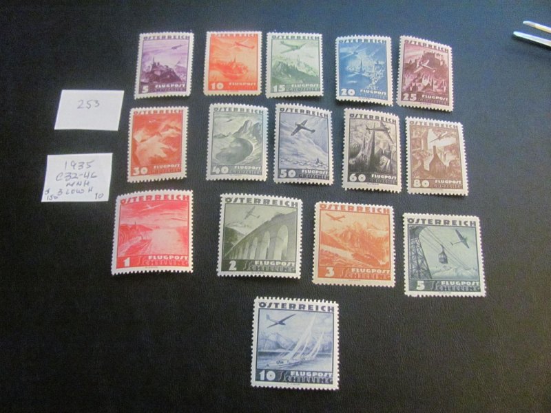 AUSTRIA 1935 MNH/H SC C32-C46 SET  3 LOW #S HINGED XF $150 (253)