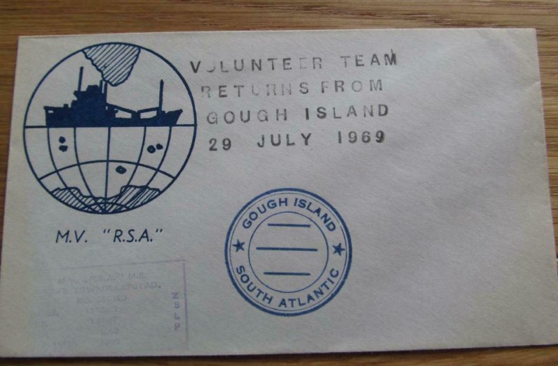 Volunteer Team Returns From Gough Island 1969 M.V  R.S.A  unstamped cover