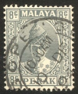 MALAYA  Perak 1938  8c Used, Sc 89  F-VF, town cancel