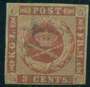 DANISH WEST INDIES #1a (1b) 3¢ Coat of Arms, yellow gum, LH, F/VF Scott $225.00 