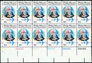 C98, Color Shift Philip Mazzei Plate Block of 12 40 Cent Airmail Postage Stamps