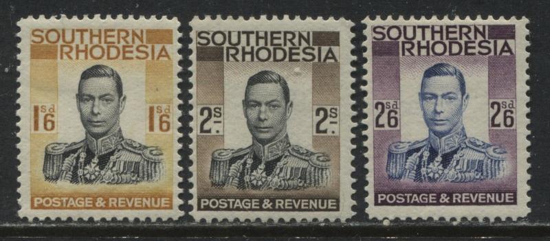 Southern Rhodesia KGVI 1937 definitives 1/6d, 2/, 2/6d mint o.g.