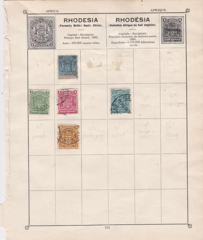 Rhodesia Stamps on Album Page ref  R 18855