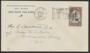 1939 June 15 Royal Train Cover Bon Voyage Cachet by Reverend Cole Flag Cancel