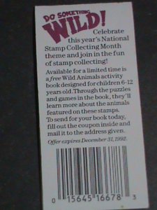 ​UNITED STATES STAMP:1992-SC#2709a-WILD ANIMALS- BOOKLET OF 20 STAMPS