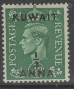 KUWAIT SG64 1948 ½a on ½d GREEN MTD MINT