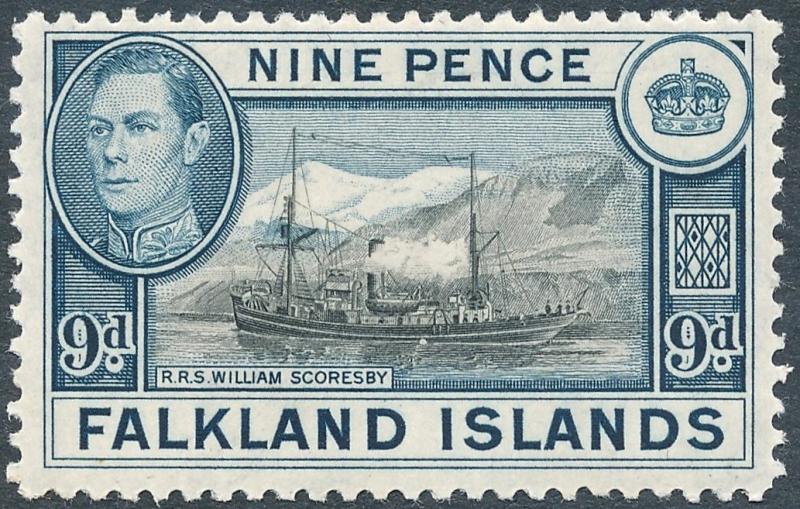 Falkland Islands 1938 9d Black & Grey-Blue SG157 MH