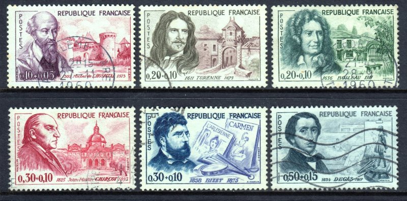 France 1960 Portraits - Red Cross Surtax Used Set SC B341-B346 CV $24.50